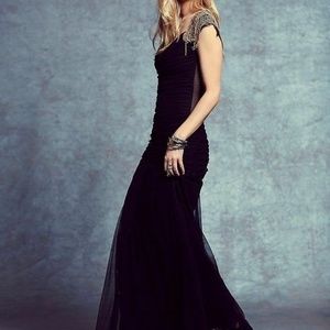 Cecelia De Bucourt Shirred Black Mesh Gown-NOS